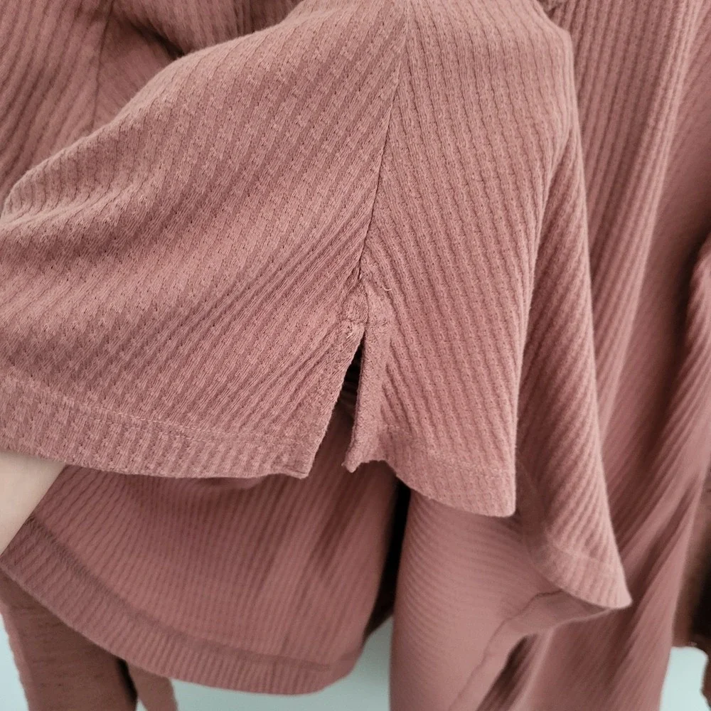 Free People Parisian Nights Women Med Bell Sleeves Boho Terracotta Rose V‎ Neck